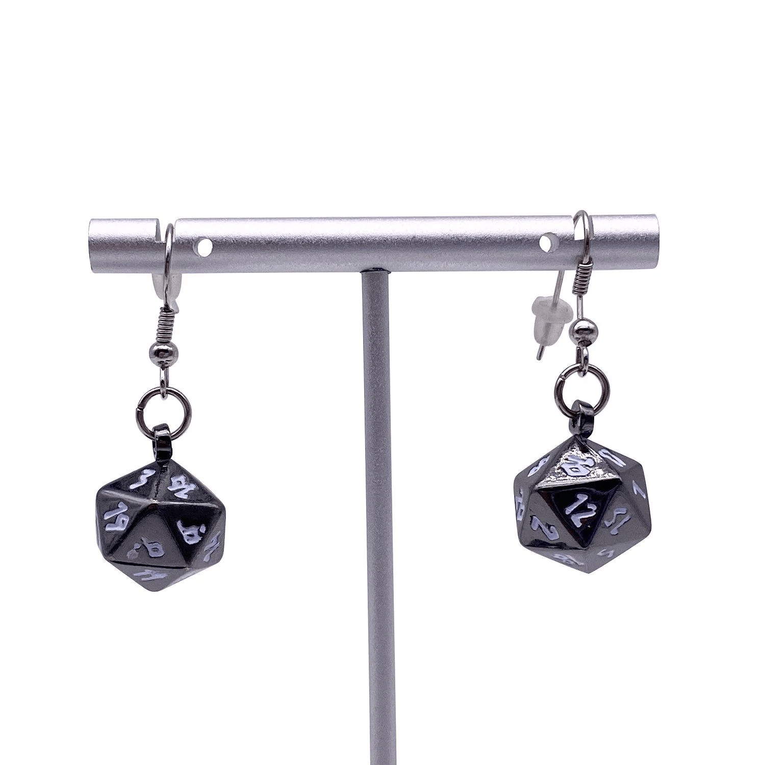 Drow Black D20 Earrings